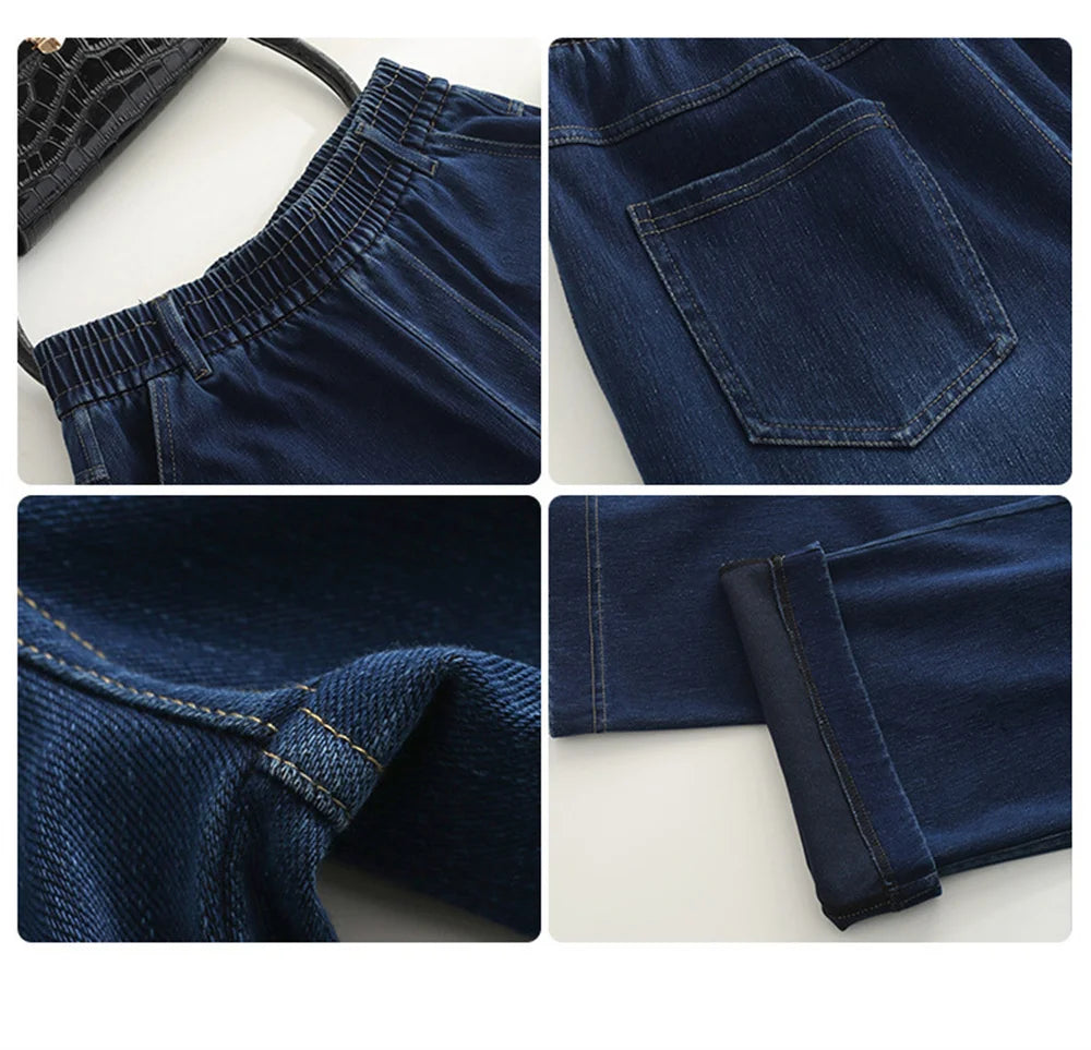 Wide Leg Jeans Woman High Waist Pull On Baggy  Stretchy Jean Pants Straight Leg Denim Pants Elastic Waist