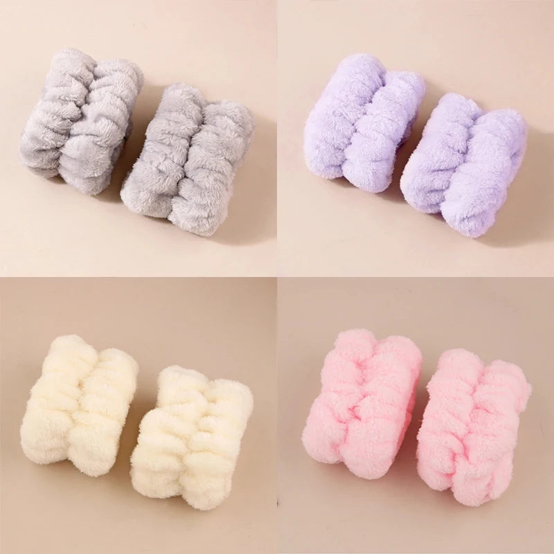 Cute Fashion Multifunctional Women's Face Washing Cuffs Waterproof Water Absorbent Wrist Cotton Velvet Hairband Hair Accessories