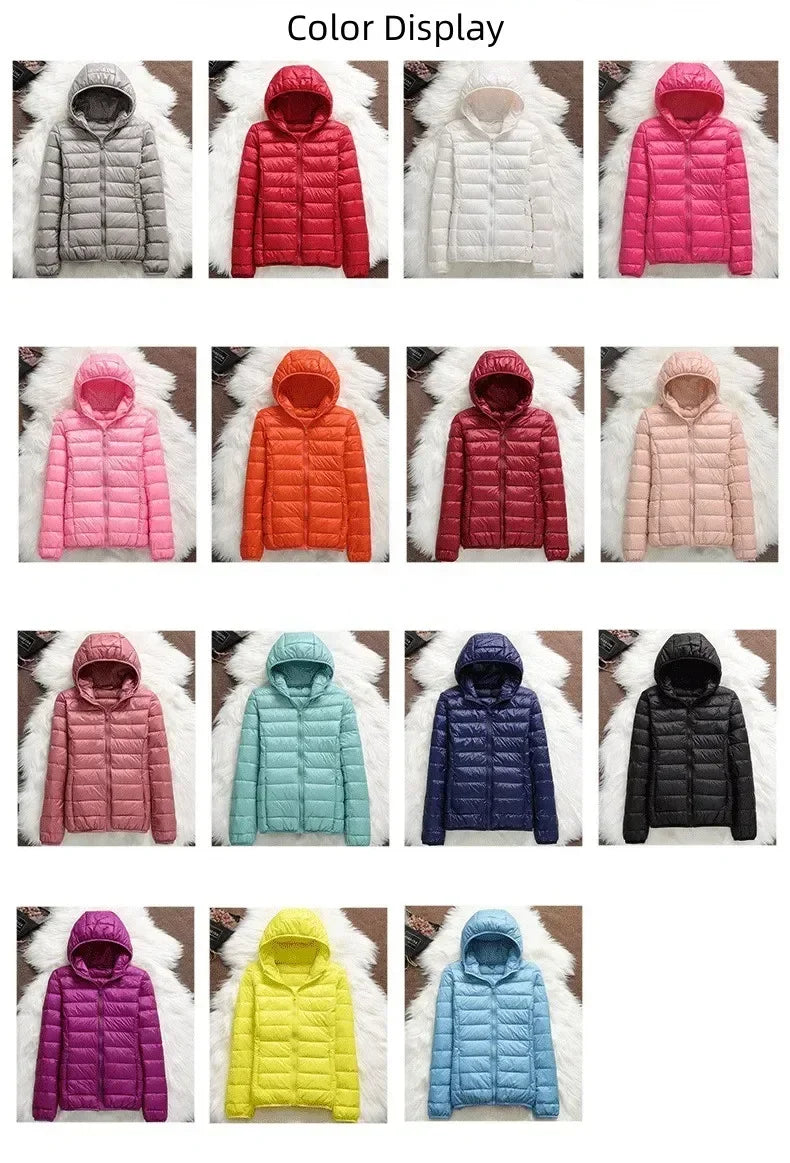 Plus Size 2025 Autumn and Winter New Women Lightweight Puffer Jacket Female Hooded Slim-fit White Duck Down Warm Short Coats