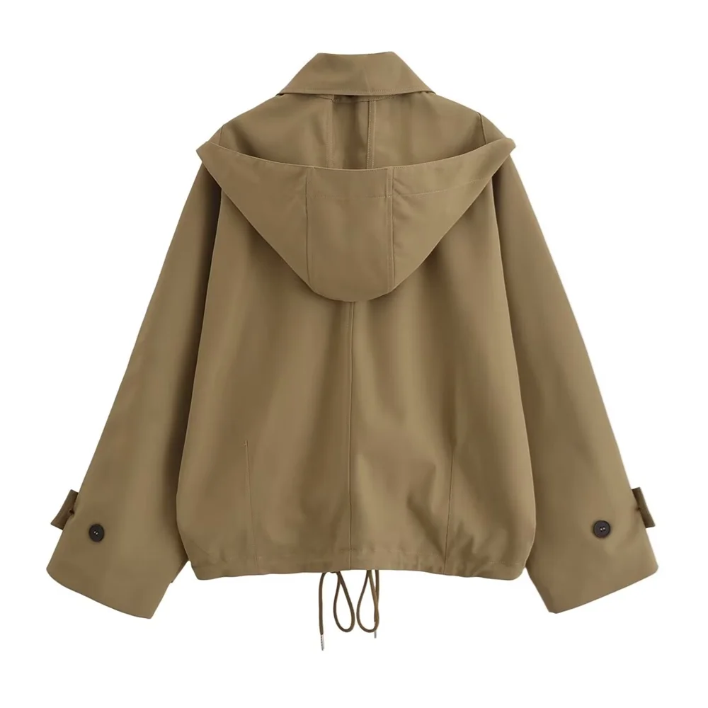 2025 autumn new women's clothing temperament commuting loose and simple hooded long sleeved short jacket