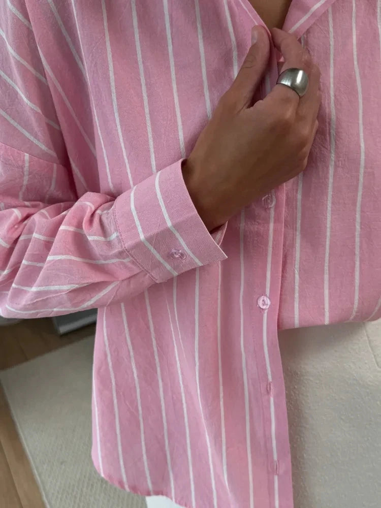 2025 summer striped shirt for women's clothing with a lazy and long sleeved design, hot selling breathable cardigan