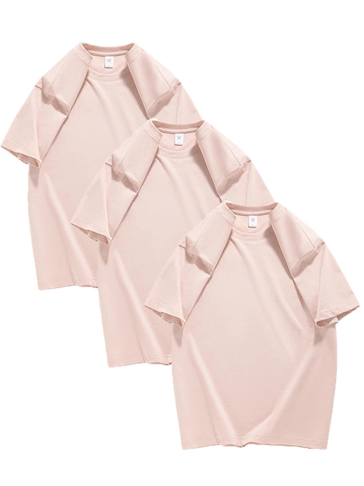 COUTUDI 100% Cotton 3 pieces Women Short Sleeve T-shirt Summer Oversize Solid Color Basic Top Casual Female Regular Fit Soft Tee