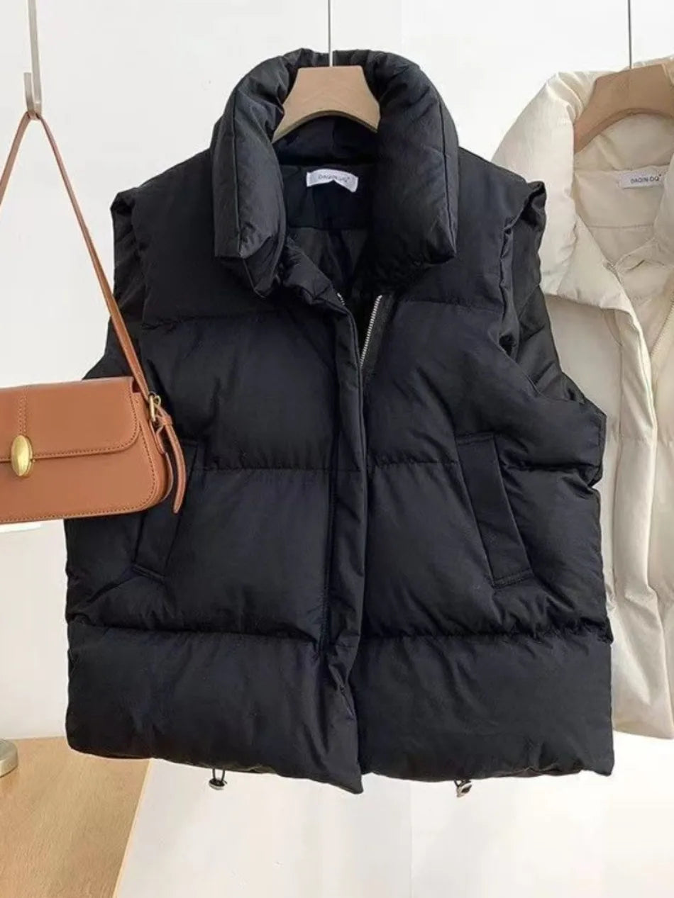 New in Autumn Winter Women Loose Fashion Stand Collar Elegant Down Coats Warm Outerwear Casual Sleeveless female Vests Jackets
