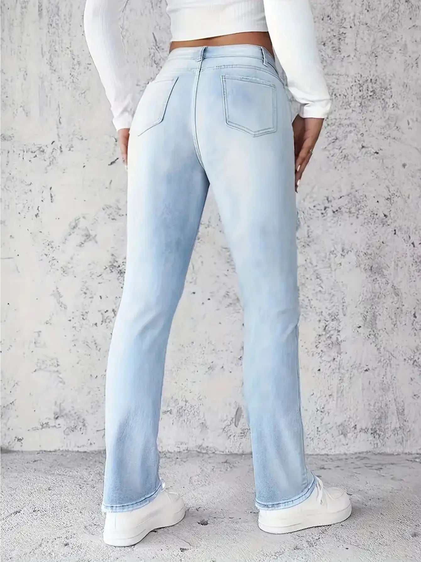 Fashionable Jeans For Woman Y2k Style Blue Stretch Denim Pants Straight Leg Comfort Fit High Waist Trousers Vintage Casual Wear