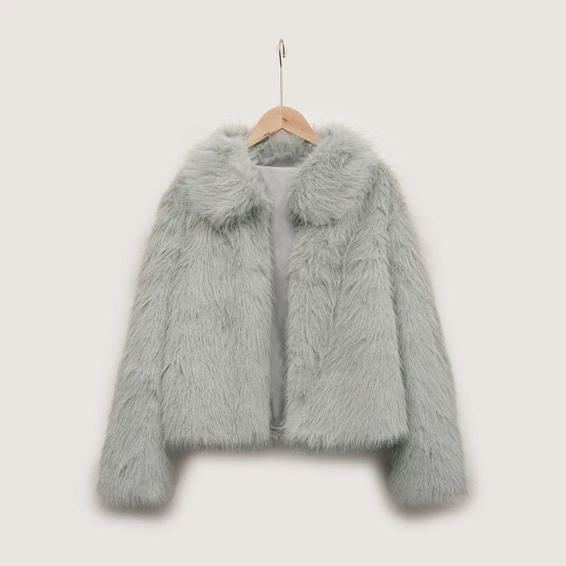 Fashion Vintge Women's Faux Fur Coat Turn-Down Collar Classic Overcoats Basic Fluffy Fox Jackets Lady Elegant Overcoats