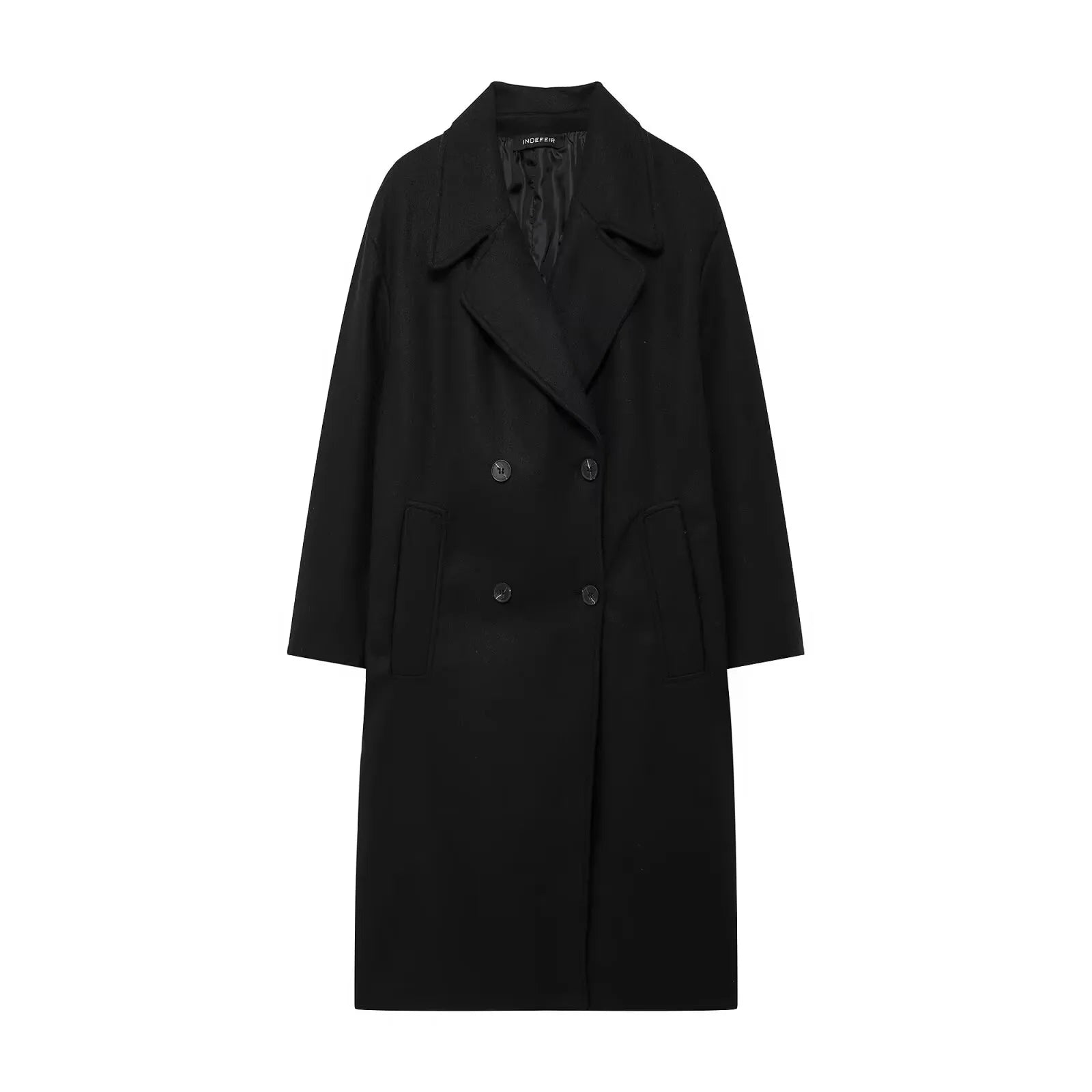 TRAFZA Women Winter Casual Wool Blend Notched Lapel Collar Coat Chic Double-breasted Trench Coats Oversized Female Long Jackets