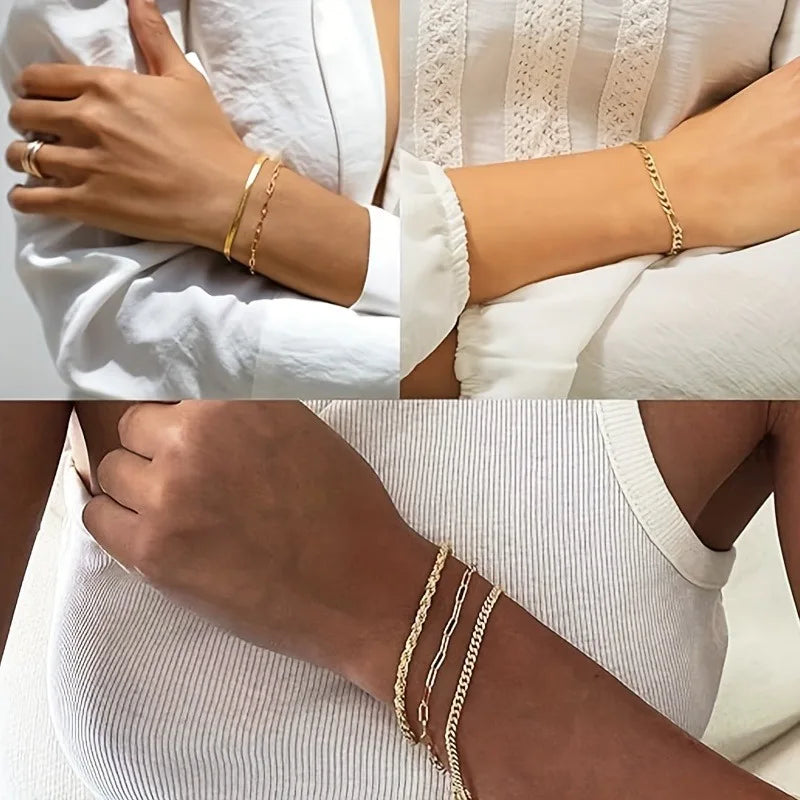 Vintage Punk Style Women's Bracelet Set Silver Bracelet Plated Gold bracelet Cuban & Paper Clip Chains Fashion Accessories