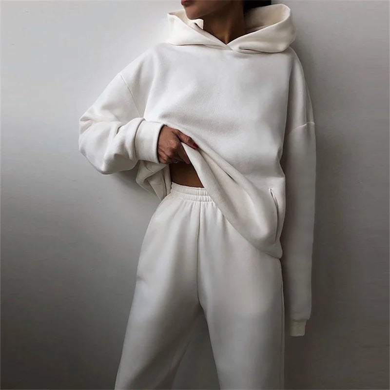Women's Oversized Tracksuit Set Warm Autumn Fashion Hoodie Sweatshirts & Long Pants Casual Two-Piece Solid Hoody Pullover Outfit