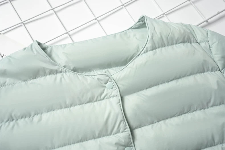 Women Liner Duck Down Jacket O-neck Variable V-neck 2025 New Female Winter Keep Warm Collarless Ultralight Quilted Puffer Coat