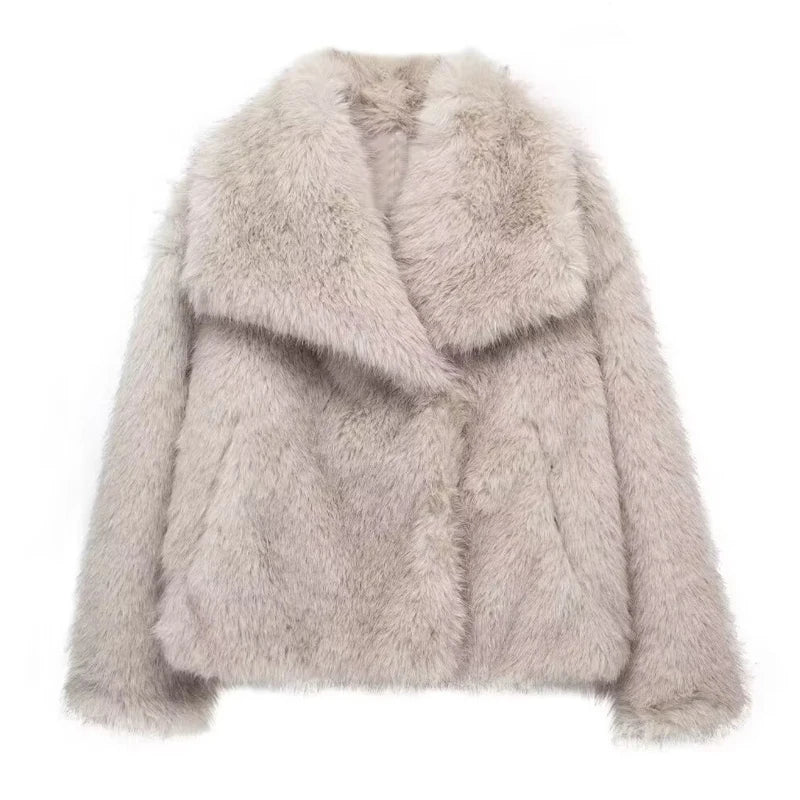 HXAO Winter Faux Fur Coat 2025 Woman New in coats Autumn Fur Plush Fluffy Jacket Warm Red Gray Black White Fur Coat Outerwears