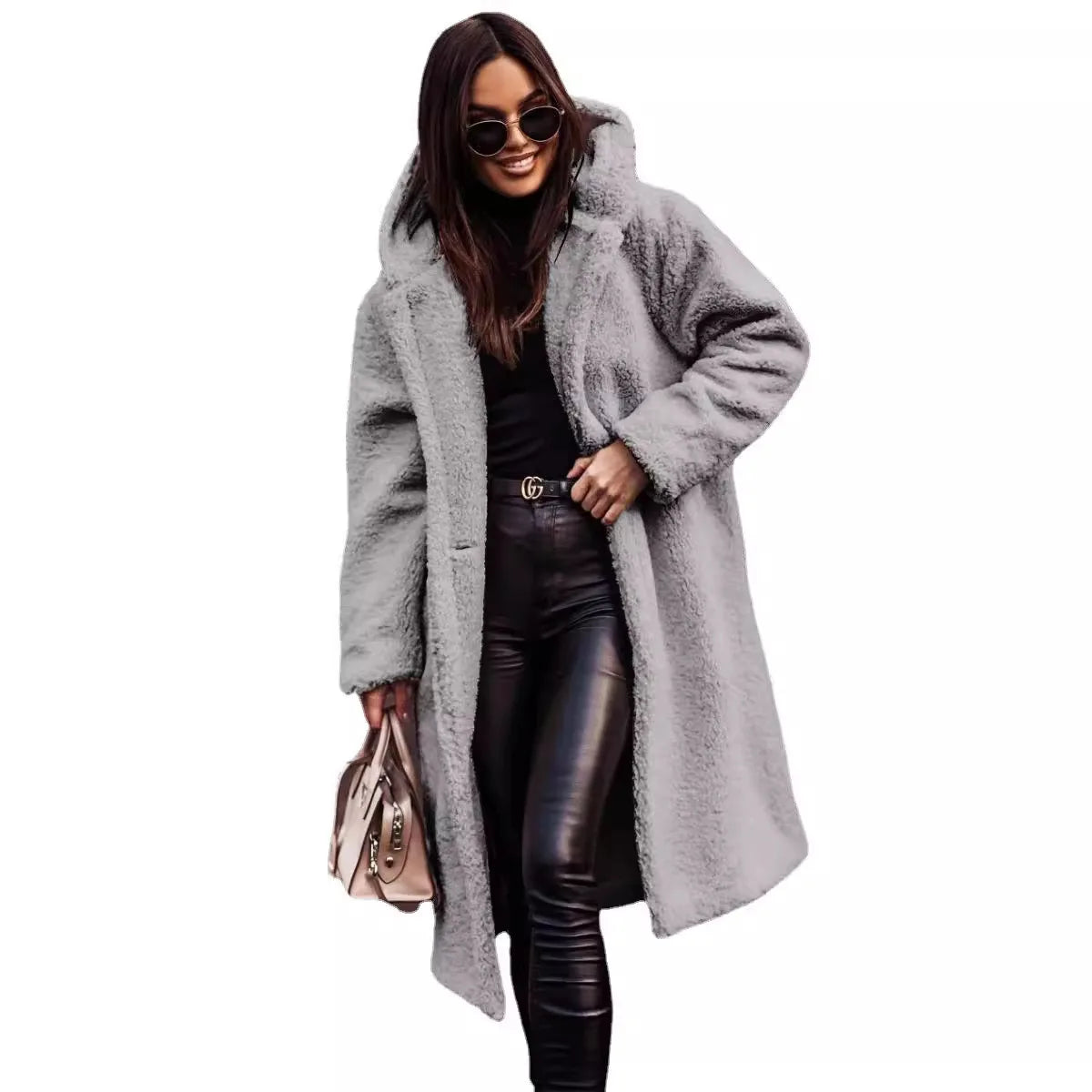 Keep Warm Plush Woolen Coat Women Solid Color Thicken Single Breasted Long Hooded Coats Autumn Winter Female Clothing Streetwear