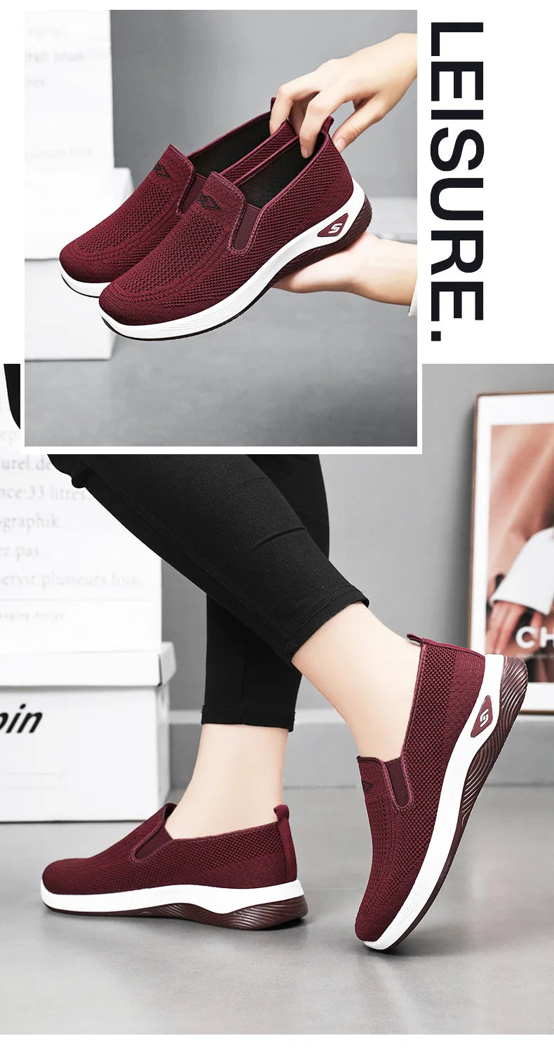 Spring and summer new women's shoes, knitted breathable, sports running shoes, casual work shoes, platform shoes