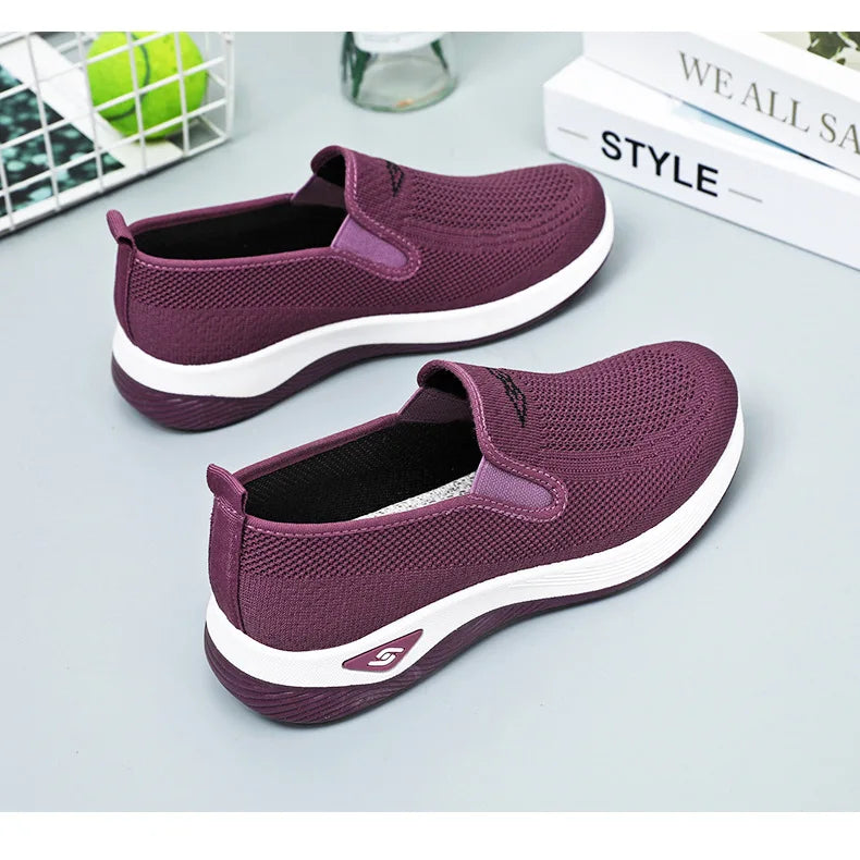 Spring and summer new women's shoes, knitted breathable, sports running shoes, casual work shoes, platform shoes