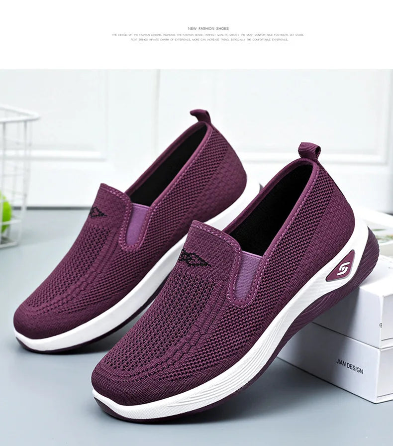 Spring and summer new women's shoes, knitted breathable, sports running shoes, casual work shoes, platform shoes