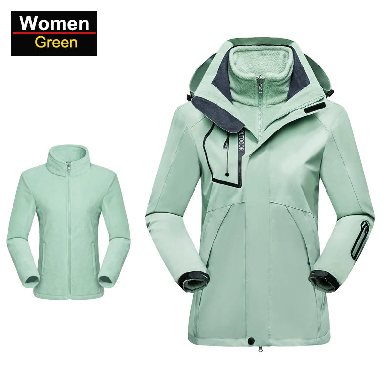 CHRLCK Women's 3 In 1 Thick Hiking Jacket Fleece Waterproof Winter Windbreaker Outdoor Warm Camping Jacket Women Windproof Coat