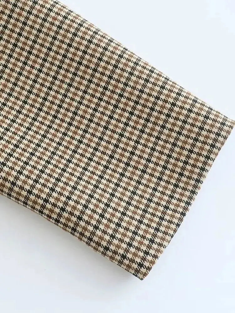 Women Fashion Double Breasted Plaid Blazer Coat Vintage Long Sleeve Flap Pockets Female Outerwear Chic Vestes Femme