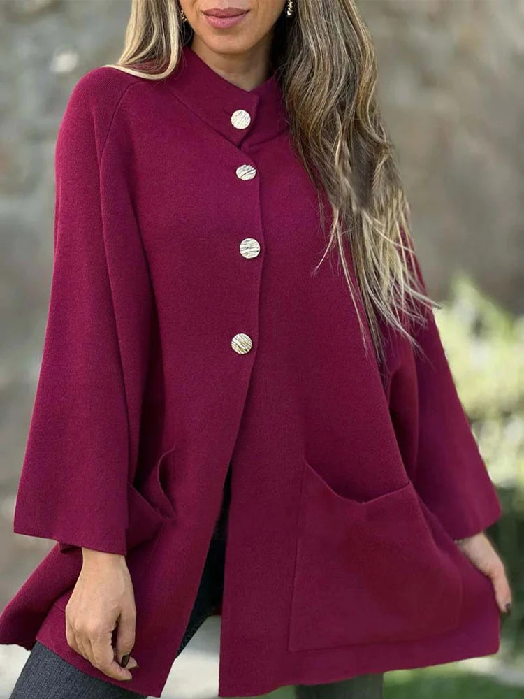 autumn and winter women's long sleeved casual style polyester material new fashionable stand up collar single breasted coat
