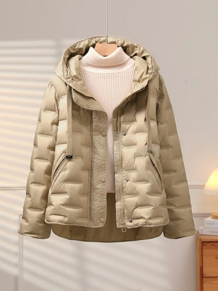 2025 Autumn Winter Women's New Puffer Jacket Short Hooded Thickened White Duck Down Coat Slim Fit Fashion Casual Warm Outerwear