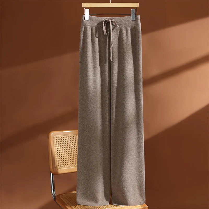 ADDONEE Autumn Winter Women's 100% Wool Set Hoodie Pullover Wide Leg Pants Thick Casual Cashmere Knitwear Sweater Trousers Suit