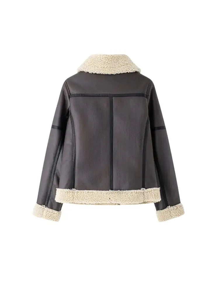 Women's Thick Warm Suede Jacket with Belt, Long Sleeve Coats, Faux Shearing, Female Outerwear, Chic Tops, Winter Fashion