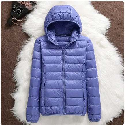 Plus Size 2025 Autumn and Winter New Women Lightweight Puffer Jacket Female Hooded Slim-fit White Duck Down Warm Short Coats