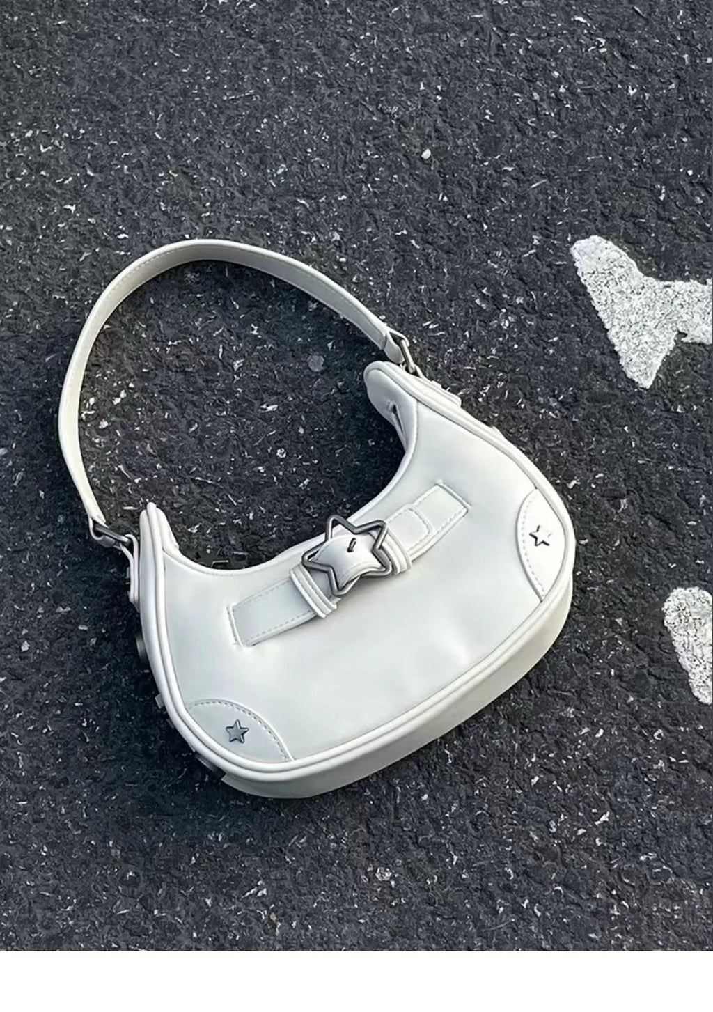 Vintage Korean Casual Cute White Star Shoulder Underarm Tote Bag Ladies Sling Bags Leather Zip Purses  Handbags Women