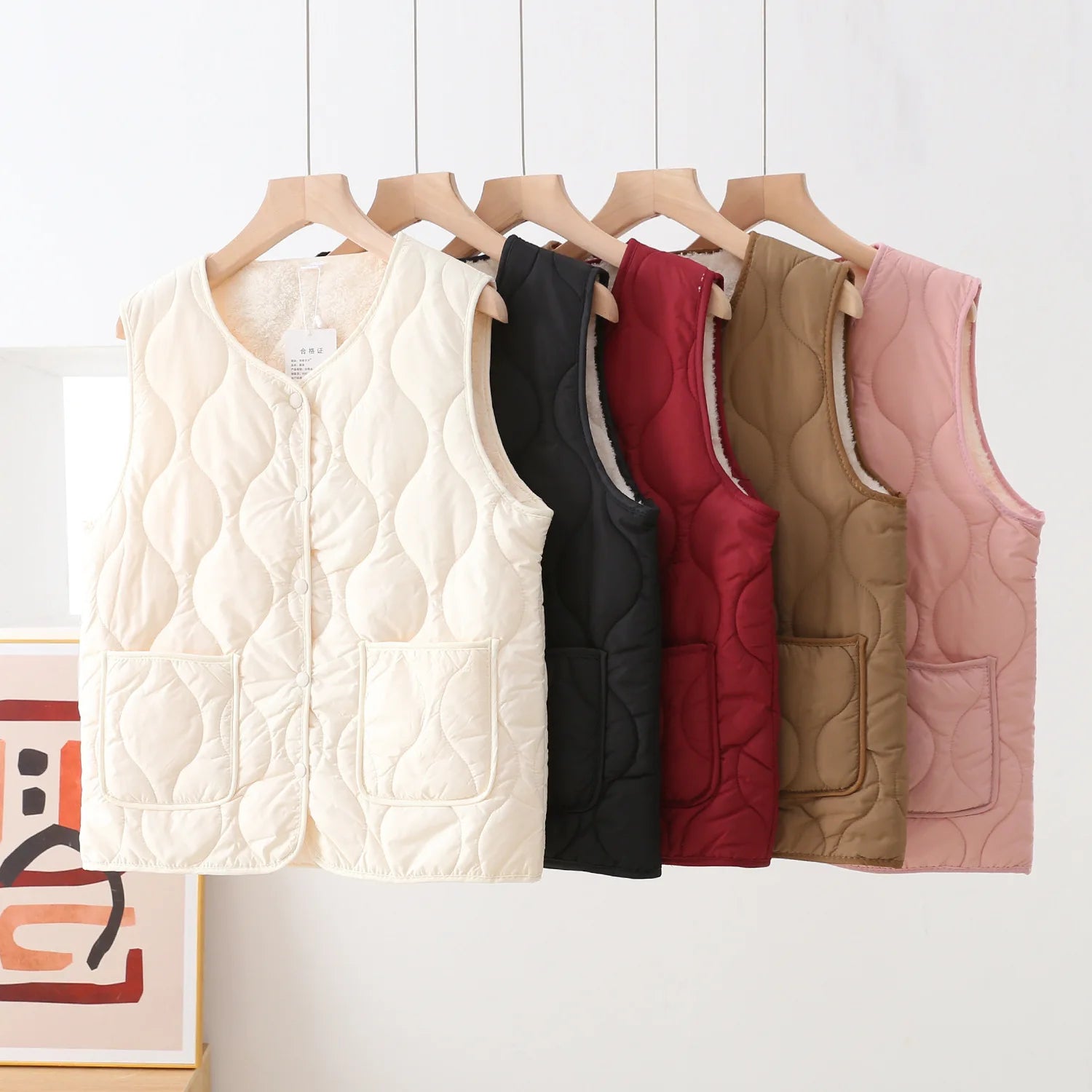 Women's Thickened Warm Vest 2025 Winter New Style Home Wear Outerwear Fleece Lined Non-Bulky V-Neck Casual Style Polyester Fiber