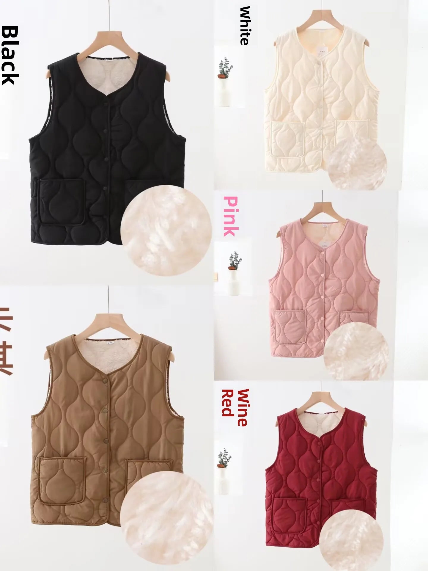 Women's Thickened Warm Vest 2025 Winter New Style Home Wear Outerwear Fleece Lined Non-Bulky V-Neck Casual Style Polyester Fiber