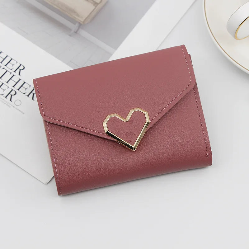 Korean version women wallet short heart-shaped three fold women's wallet multi card slot card bag zero wallet  purses for women