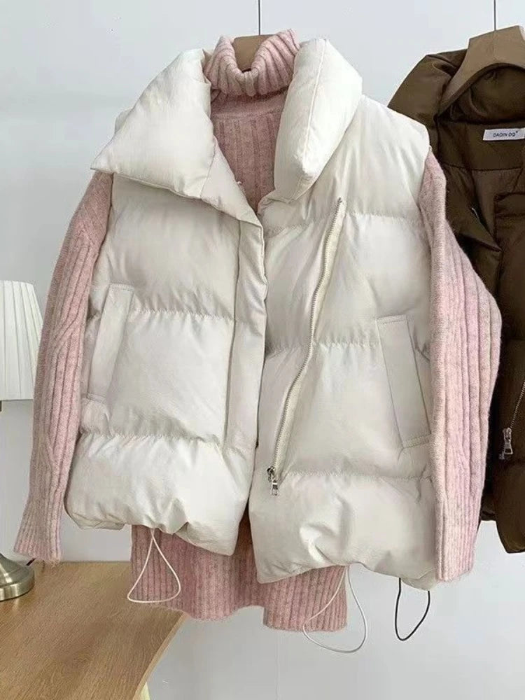 New in Autumn Winter Women Loose Fashion Stand Collar Elegant Down Coats Warm Outerwear Casual Sleeveless female Vests Jackets