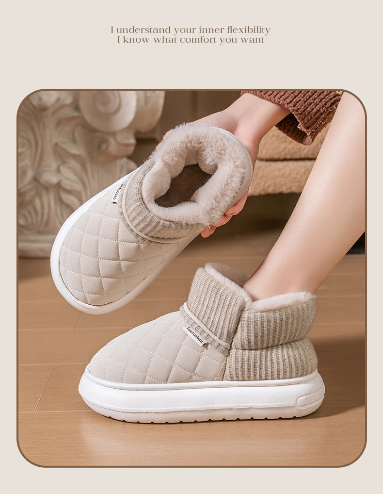 Winter thick soled anti slip warm cotton shoes with fleece bag and cotton slippers for external wear