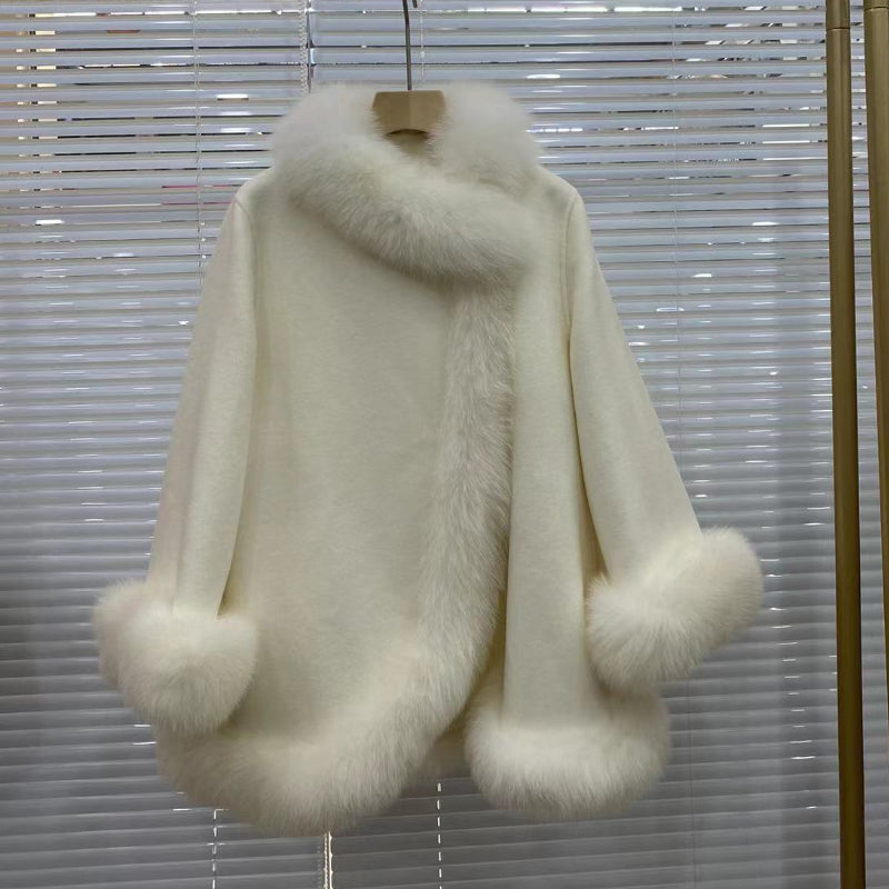 2025 Real Fur Coat Winter Jacket Women Natural Fox Fur Collar Warm Cashmere Wool Woolen Ladies Outerwear Streetwear Fashion