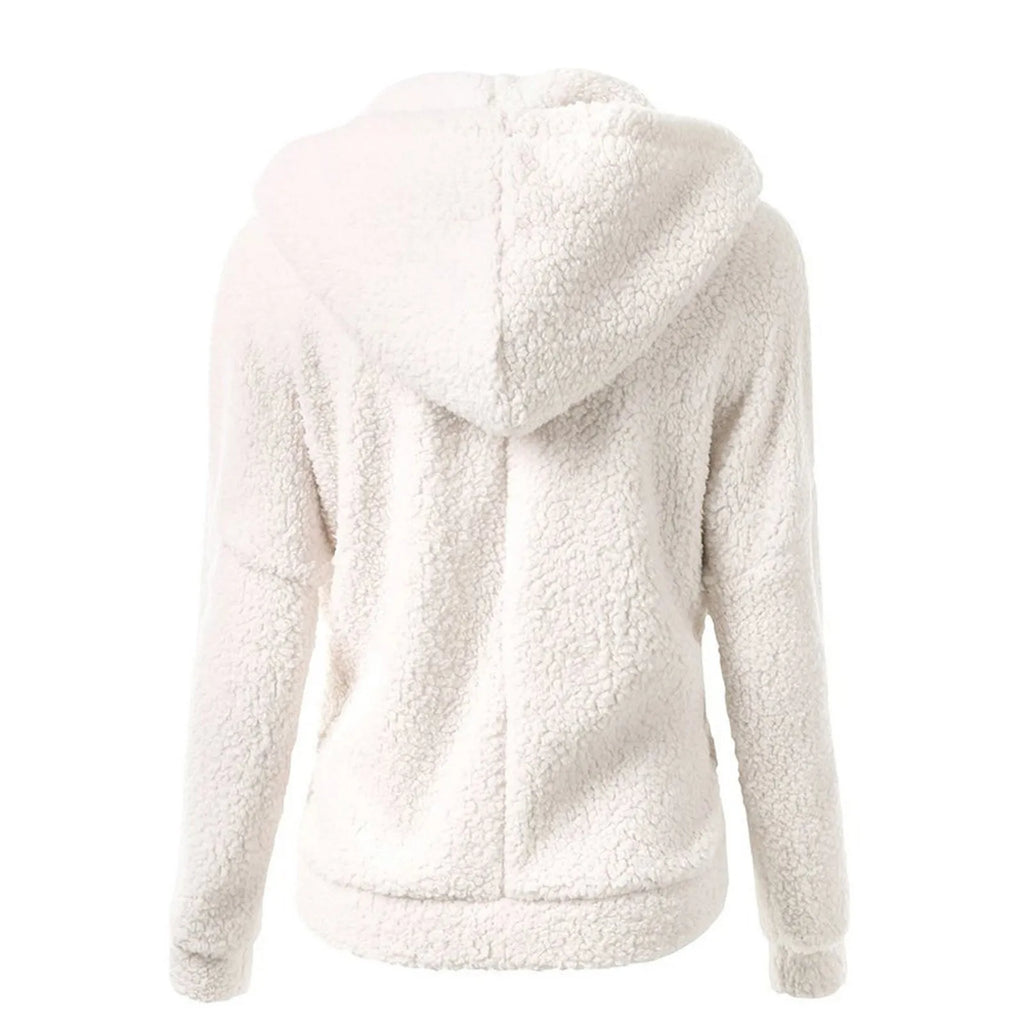 Women'S Fashion Jackets Solid Lambswool Coat Slim Straight Hooded Plush Zip Up Jackets Autumn Winter Simple Versatile Jackets