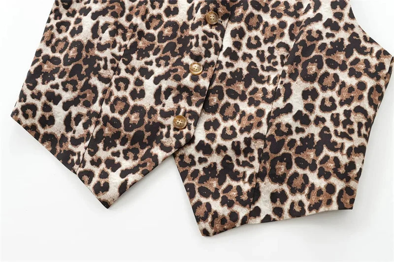 MUJER Leopard Print Vests for Women Waistcoat Cropped Sleeveless Vest Woman Fashion Short Jacket Women Streetwear Women's Coats