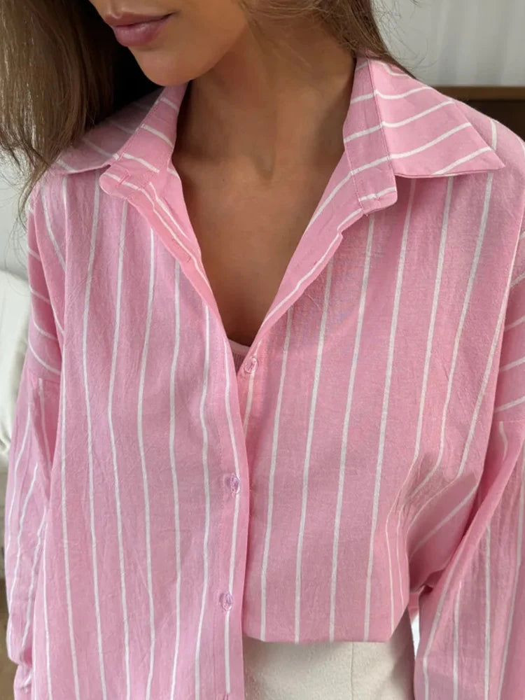 2025 summer striped shirt for women's clothing with a lazy and long sleeved design, hot selling breathable cardigan