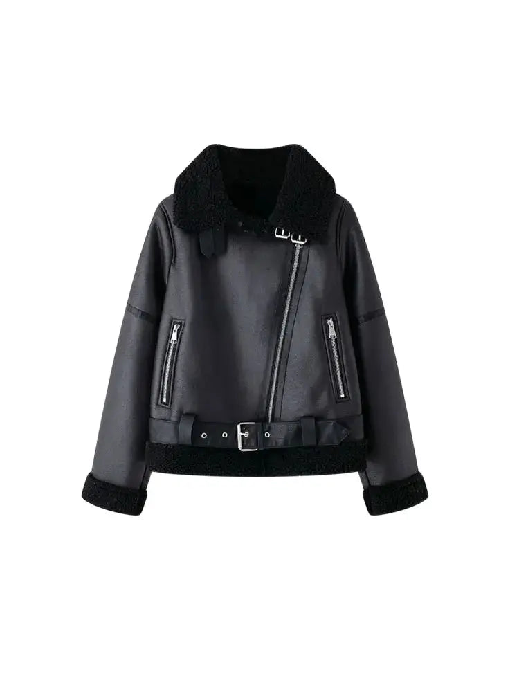 Women's Thick Warm Suede Jacket with Belt, Long Sleeve Coats, Faux Shearing, Female Outerwear, Chic Tops, Winter Fashion