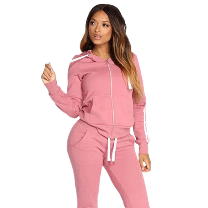 2025 Spring Autumn Women Sweatshirt Set Solid Color Casual Zipper Hoodies Daily Gym Jogging 2 Pieces Set  New Woman Pant Sets