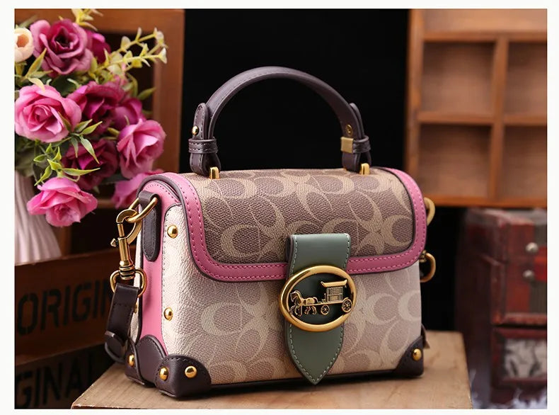 New minimalist and fashionable small handbag, contrasting color women's bag, high-end carriage crossbody bag, portable box bag