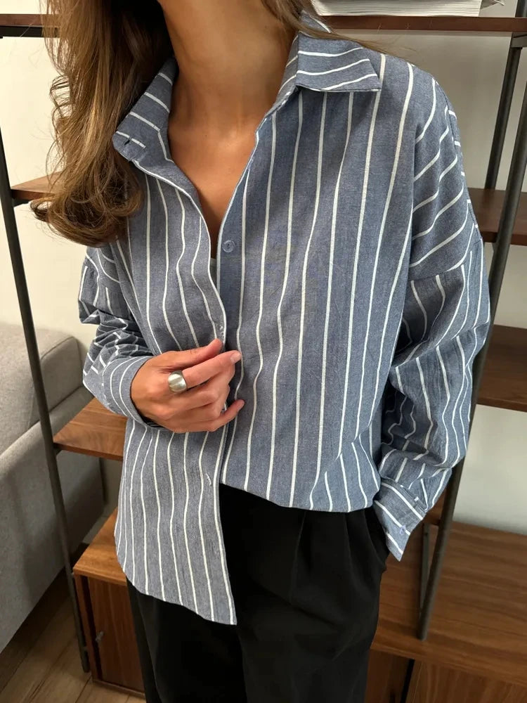 2025 summer striped shirt for women's clothing with a lazy and long sleeved design, hot selling breathable cardigan