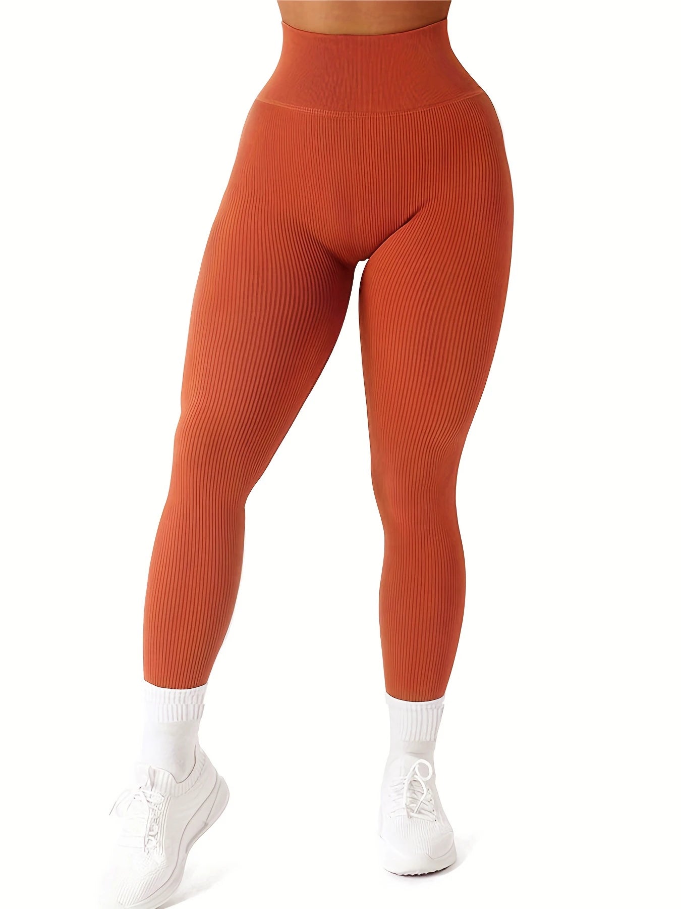 Women's Solid Color High Waist Simple Yoga Fitness Daily Ribbed Sports Cycling Leggings
