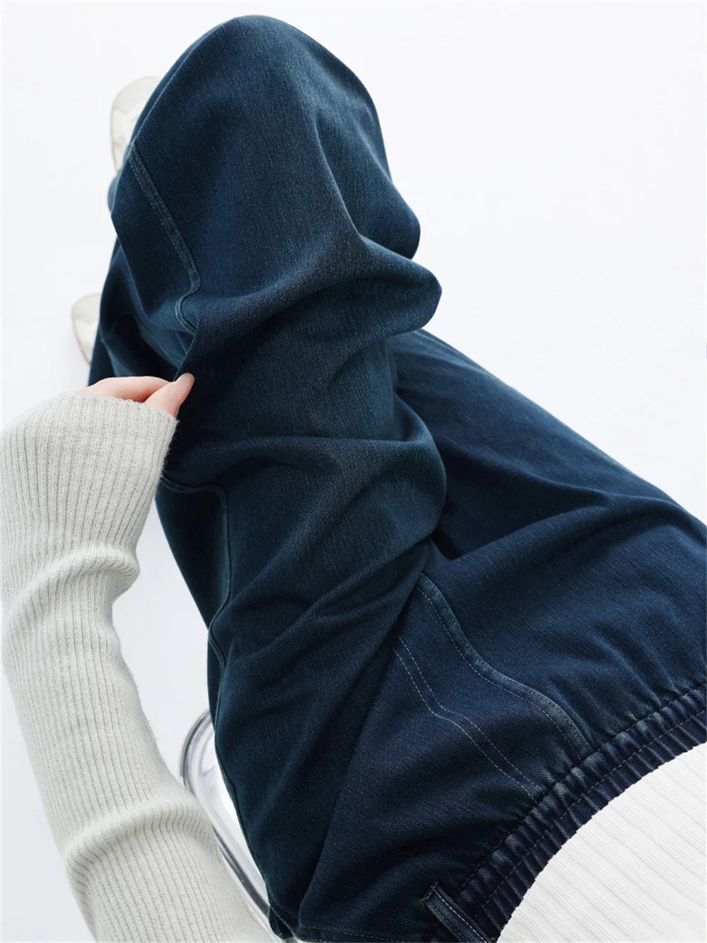 Wide Leg Jeans Woman High Waist Pull On Baggy  Stretchy Jean Pants Straight Leg Denim Pants Elastic Waist