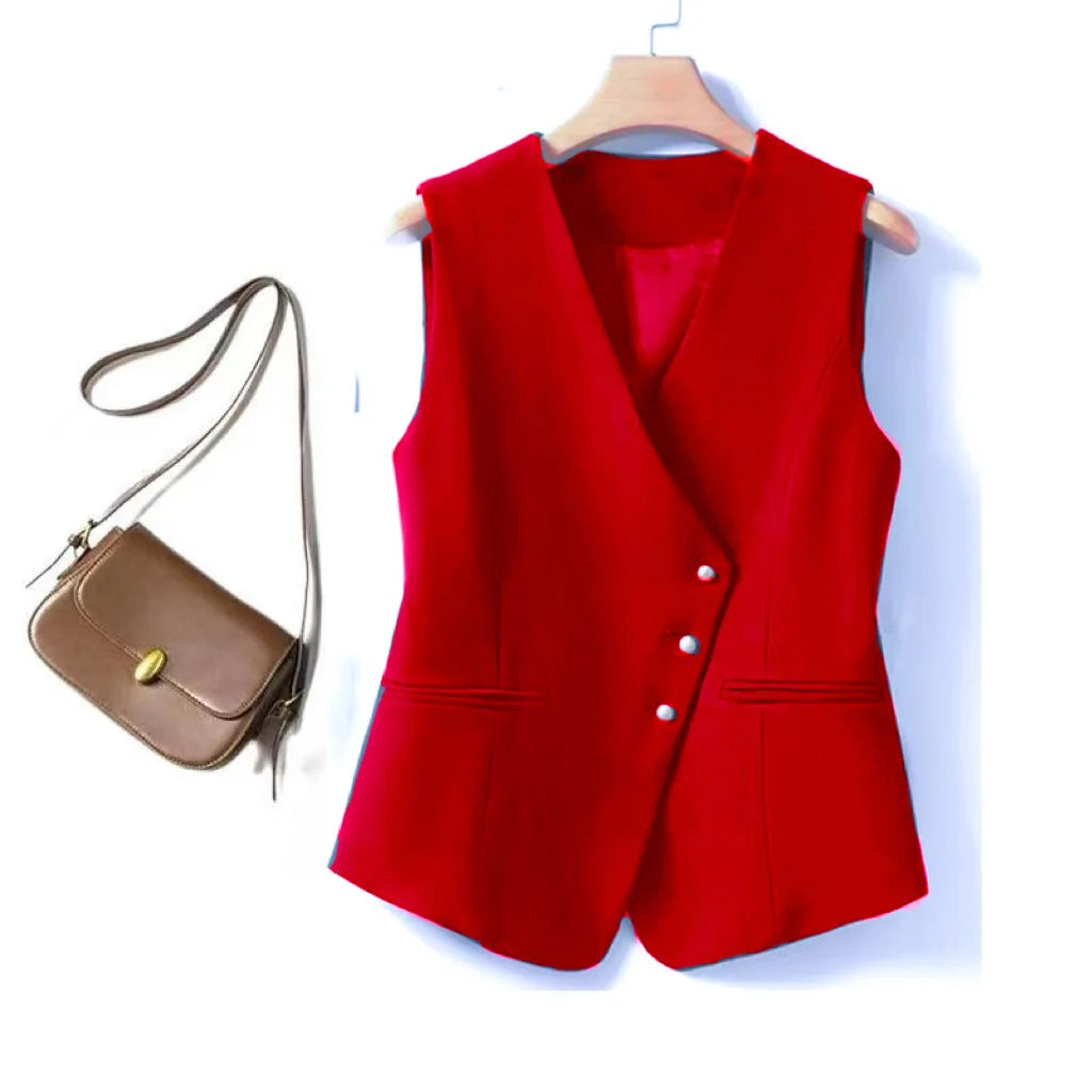 Simple Casual Women's Pure Color Buttoned Vest New Spring 2025 Independent Station Cross-Border Thiened Polyester Fiber