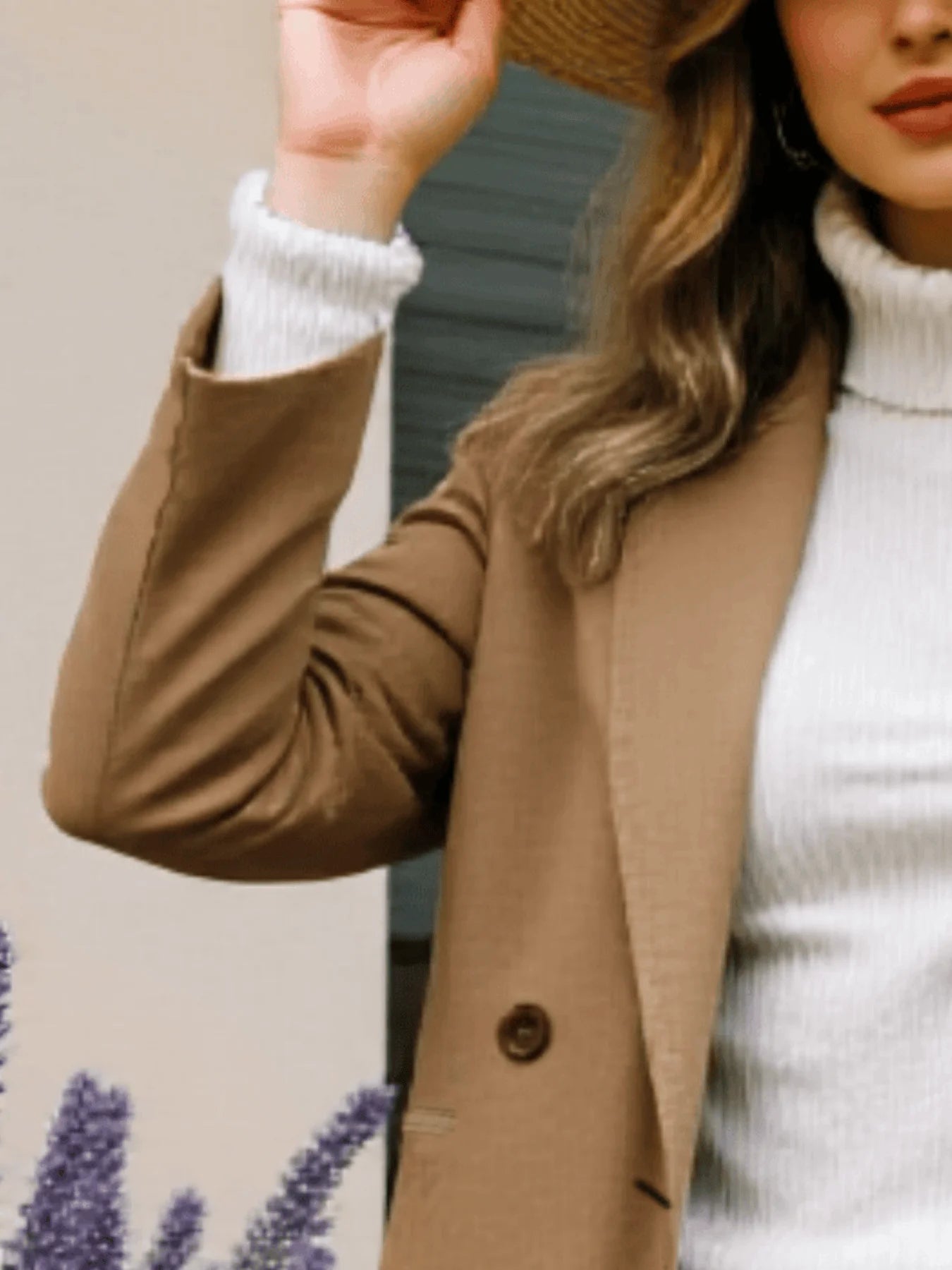 Women's Wool Overcoat Thickened Warm Double-Breasted Wool Coat for Autumn Winter, Button Accented Winter Wool Overcoat