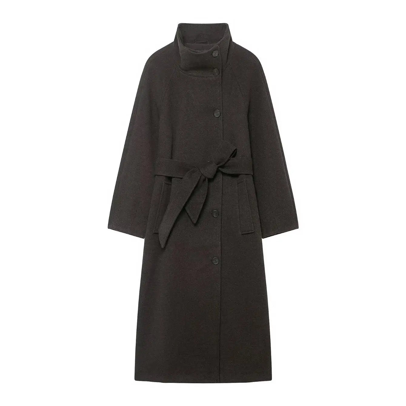 TFMLN Women’s Stand Collar Long Coats 2025 Winter New Belted Trench Coat Vintage Simple Outerwear Elegant Fashion Female