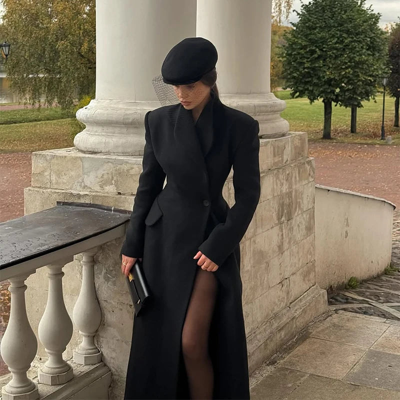 Faux Fur Parka Women Shoulder Pad Slim Waist Long Sleeves One Button Coats Female 2025 Winter Warm Solid Casual Outwears Lady