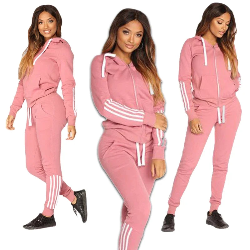 2025 Spring Autumn Women Sweatshirt Set Solid Color Casual Zipper Hoodies Daily Gym Jogging 2 Pieces Set  New Woman Pant Sets