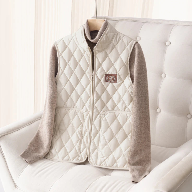 2025 Lightweight Cotton Vest for Middle-Aged And Elderly Women Stand Collar Sleeveless Casual Outerwear Anti-Cold And Warmth