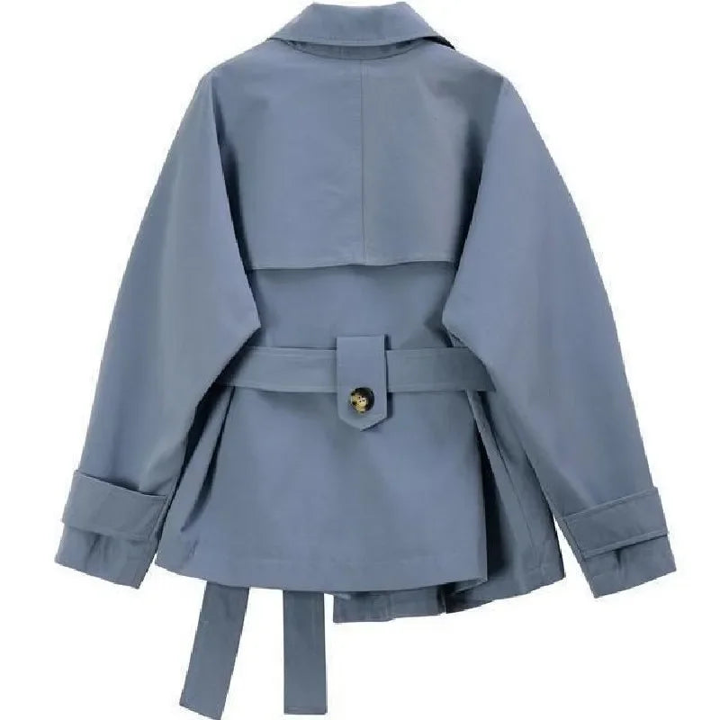 2025 Spring/Autumn Loose Oversize Woman Trench Coat New Short Jacket Double Breasted Female Trench Coat Belt Solid Overwear