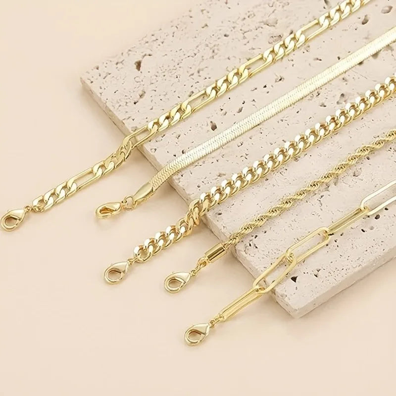 Vintage Punk Style Women's Bracelet Set Silver Bracelet Plated Gold bracelet Cuban & Paper Clip Chains Fashion Accessories
