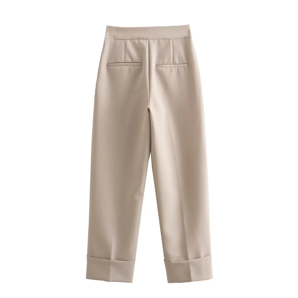 PRINTKAOIR Women's suit and pants fashion vest vest khaki high waisted straight leg pants set 2025 autumn hot sale